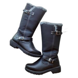 Totes Black Faux Leather Furr Lined Buckle Zip Womens Winter Boots  Size 6